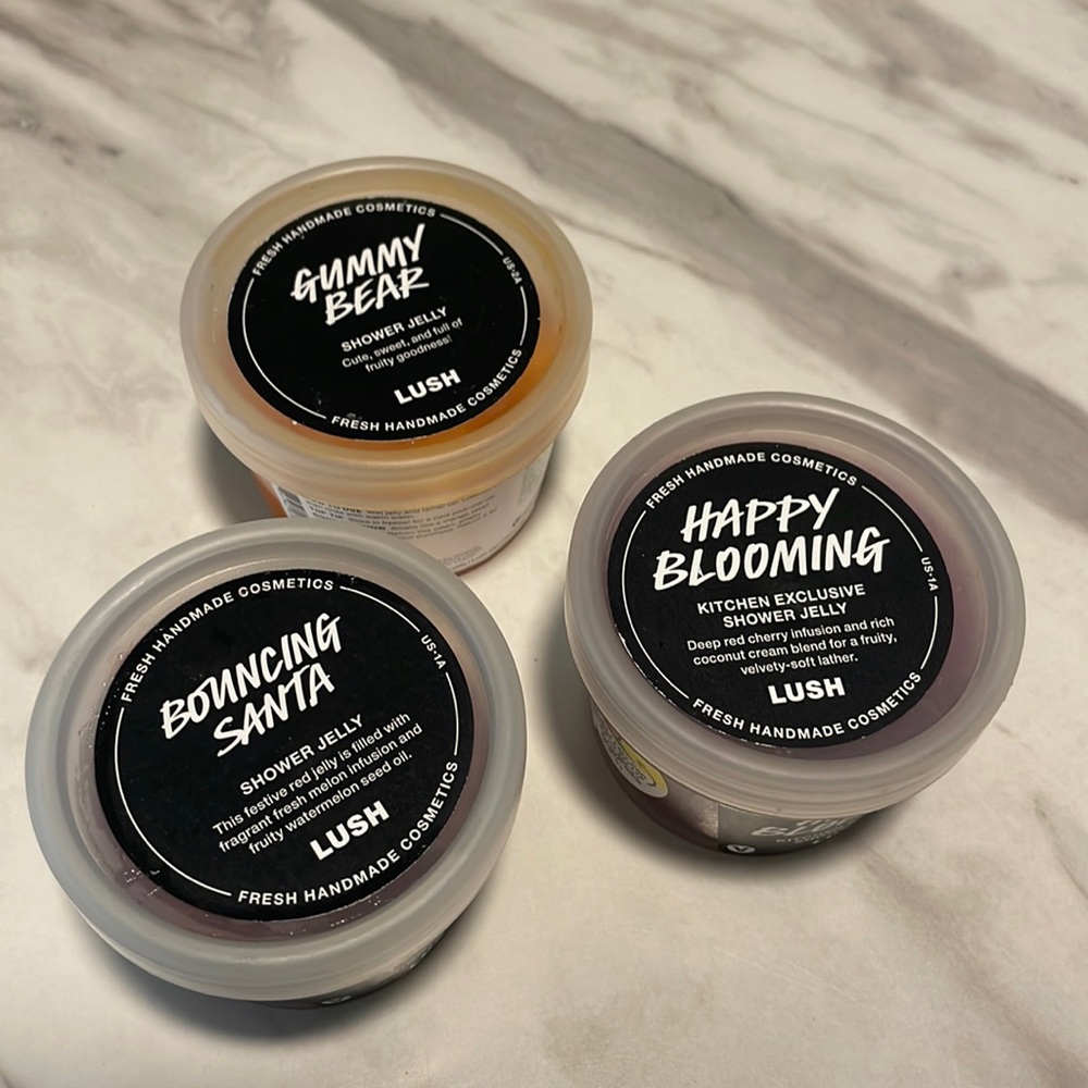 NEW Fruity Lush Shower Jelly Trio - Gummy Bear, Bouncing Santa & Happy Blooming